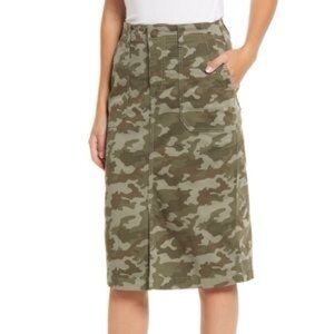 Caslon Camouflage Midi Pencil Skirt w Pockets, Zipped Fly Closure & Front Slit